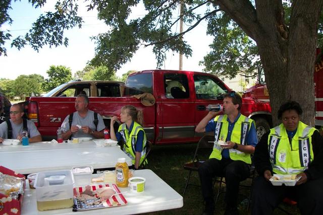 Members of Iredell County Rescue Squad enjoy a break during live burn training